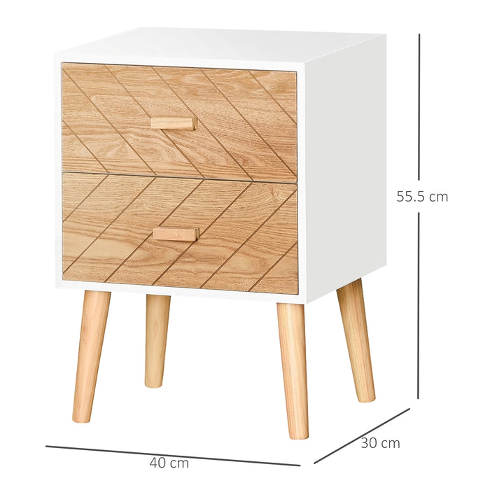 Pine-Legged Nightstands - Set of 2 Wooden Bedside Tables with Storage Drawers - Bedroom Organization Solutions