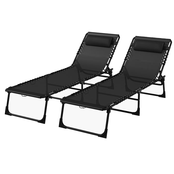 2 Pcs Folding Sun Lounger - Beach Chaise Chair with 4-Position Adjustable Back, Garden Cot Camping Recliner - Ideal for Poolside, Patio Relaxation and Outdoor Comfort