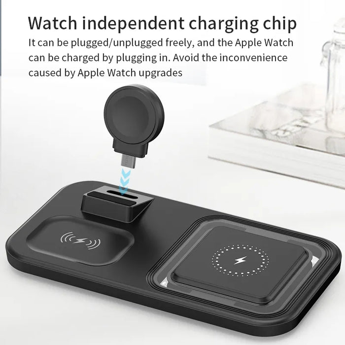 Bakeey 3 in 1 15W - Wireless Charger Desktop Stand, Fast Charging, Foldable Bedside Universal Compatibility - Ideal for iPhone 14 Pro Max, Apple Watch, and Earphones