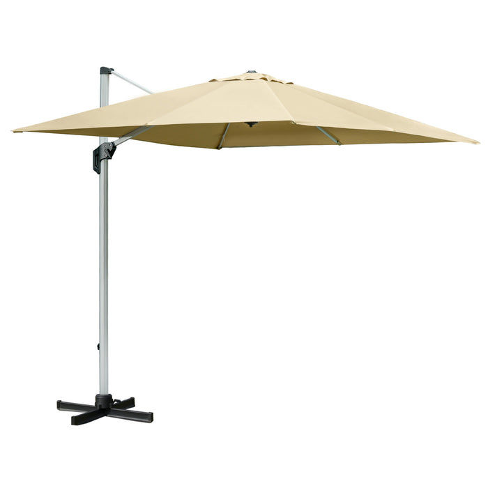 Cantilever Roma Parasol - 3x3m Aluminum Frame, Crank & Tilt, 360° Rotating, 250g Polyester Garden Umbrella with Cross Base - Ideal SunShade for Outdoor Comfort, Beige