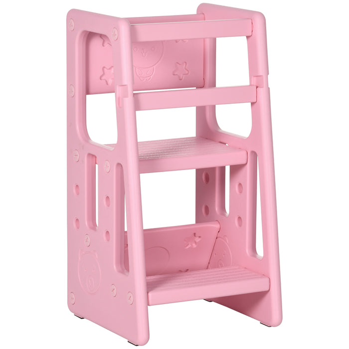 Kid's Helper Kitchen Step Stool - Adjustable Height & Safety Platform for Toddlers - Encourages Independence & Participation in Cooking Activities