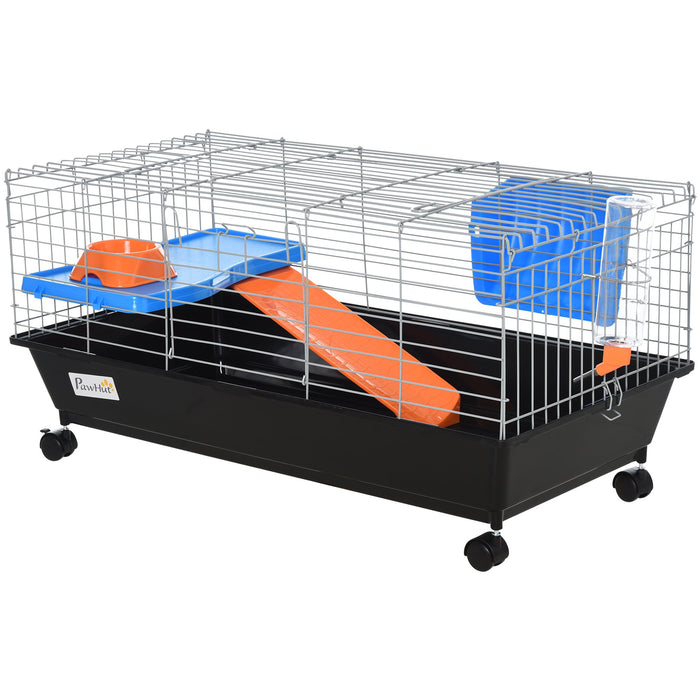 2-Tier Steel Small Animal Hutch - Durable Guinea Pig House with Accessories in Blue/Orange - Ideal for Small Pet Comfort & Shelter