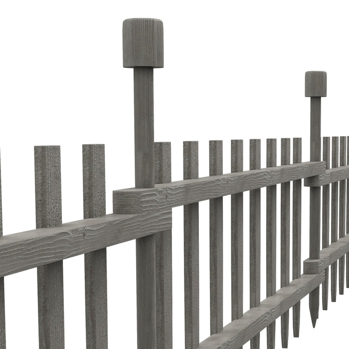 4PCs Wooden Garden Fencing Set - Grey Landscape Edging for Lawn and Flower Bed Borders - Outdoor Terrain Contouring and Decoration