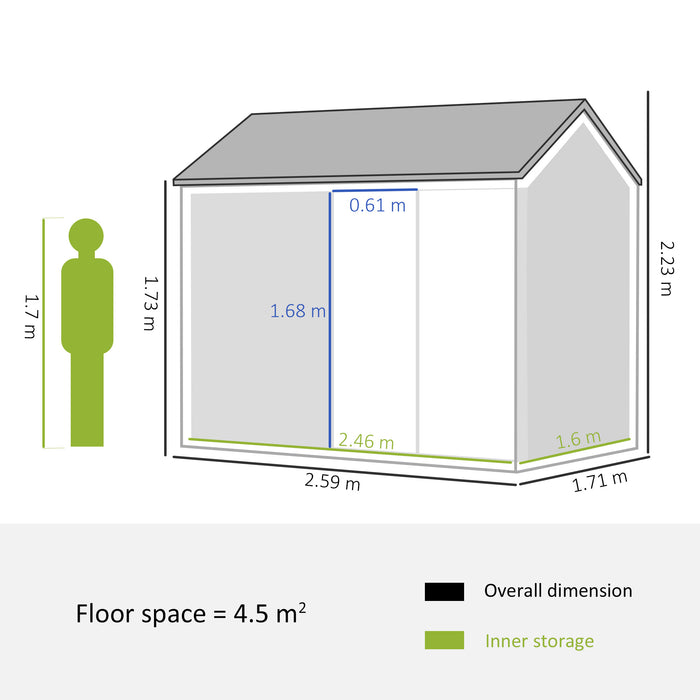 Metal Garden Storage Shed 8x6ft with Corrugated Roof - Lockable Double Door Tool Box with Window, Grey - Ideal for Patio Equipment and Tool Organization