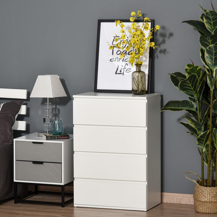 4-Drawer Chest - Bedroom and Living Room Storage Cabinet, Floor Tower Organizer - Sleek White Cupboard for Home Clutter Organization