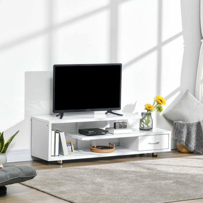 Modern High Gloss TV Stand - Storage Shelf and Drawer, Up to 45" Screen Compatibility - Stylish Entertainment Center for Living Room and Bedroom