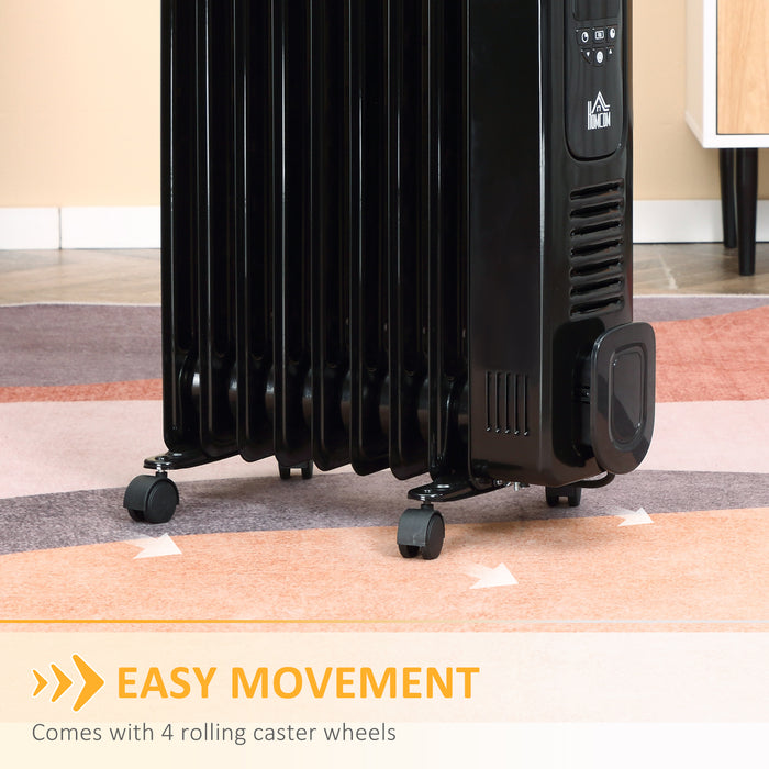 2180W Oil-Filled Radiator - Digital 9-Fin Portable Electric Heater with LED Display, Timer, 3 Heat Settings, Safety Cut-Off, Remote Control - Ideal for Cozy Indoor Heating