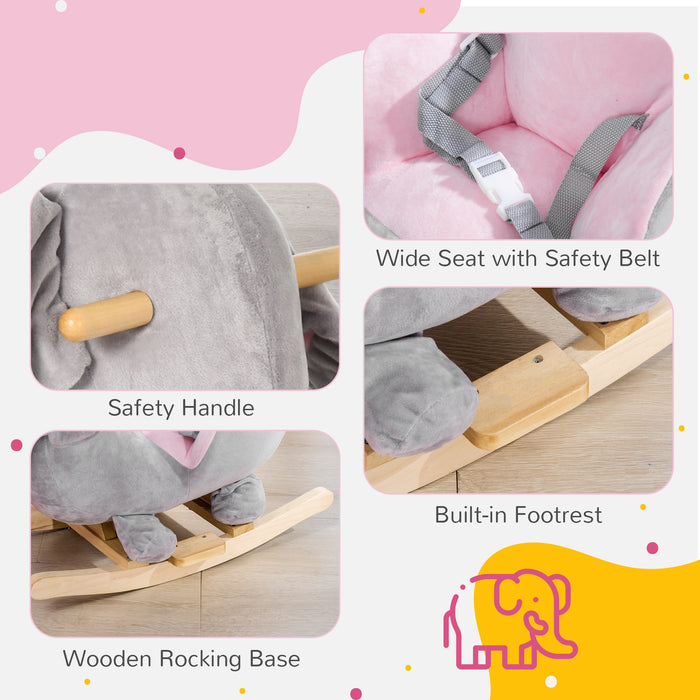 Elephant-Shaped Baby Rocker - Sturdy Wooden Base, Comfortable Seat with Safety Belt, Grey - Fun Rocking Toy for Toddlers 1.5-3 Years Old