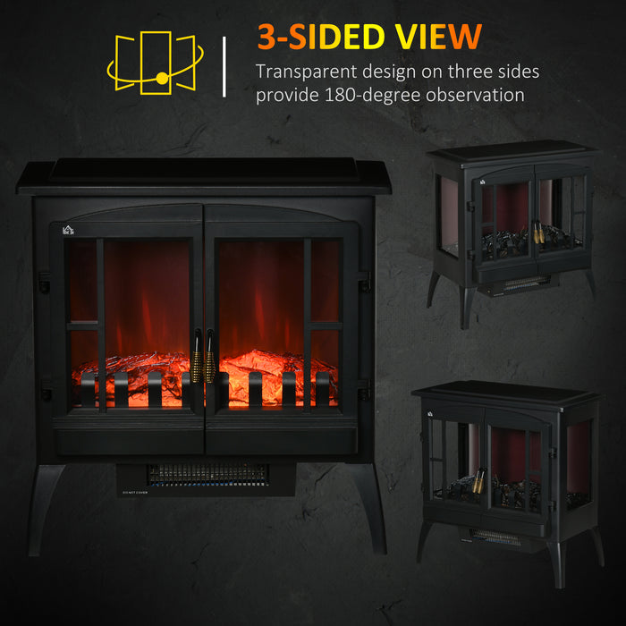 Electric Fireplace Heater with 3-Sided View - Quiet, Freestanding Fire Stove with LED Flames and Infinite Temperature Control - Safe Heating with Overheat Protection for Cozy Ambience