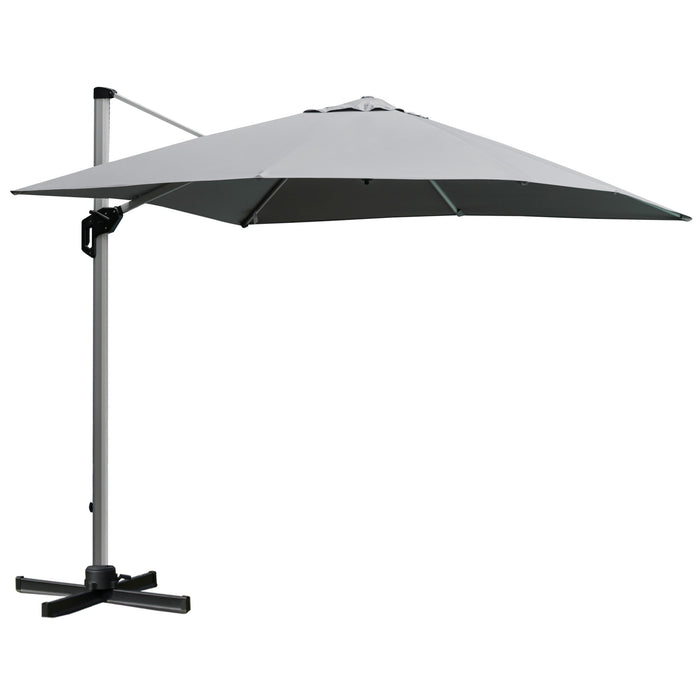 Cantilever Roma Parasol - 3m Square Sun Canopy with 360° Rotation, Aluminum Frame & Cross Base - Ideal for Garden Patio Sun Protection in Light Grey