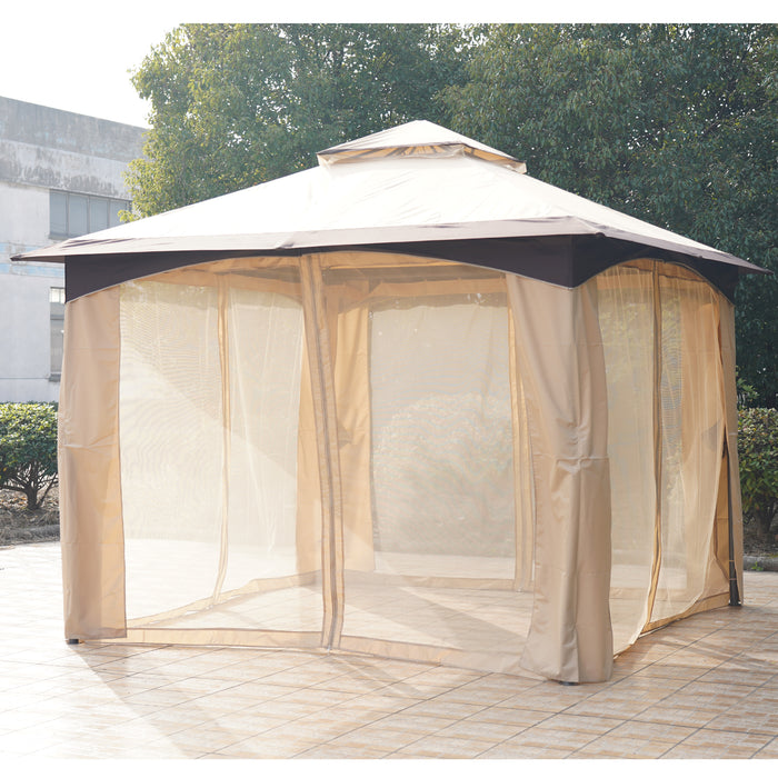 Vented Roof Steel Frame Gazebo - Spacious 3.2m x 3.2m Outdoor Shelter, Beige Canopy - Ideal for Garden Gatherings and Events