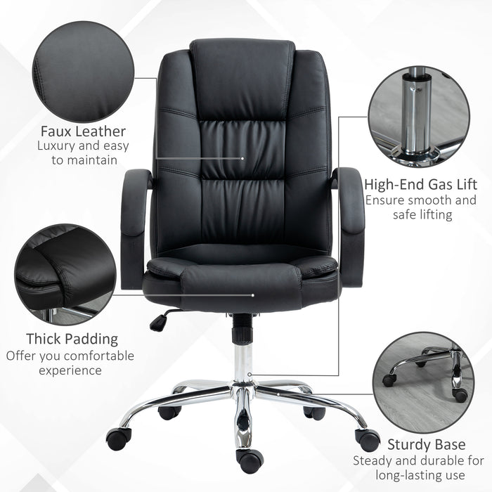 Ergonomic High Back Swivel Chair - PU Leather Executive Seat with Adjustable Tilt & Height, Padded Armrests - Comfortable Office Furniture for Professionals