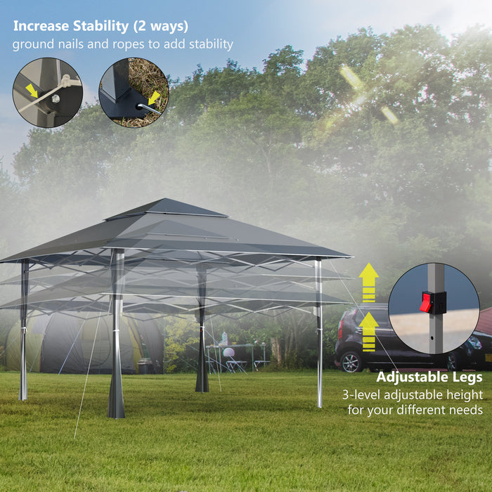 4x4m Double Roof Canopy Gazebo - Pop-Up Tent with Roller Bag, Adjustable Legs, Steel Frame for Outdoor Parties - Ideal Shelter for Garden Events, Dark Grey