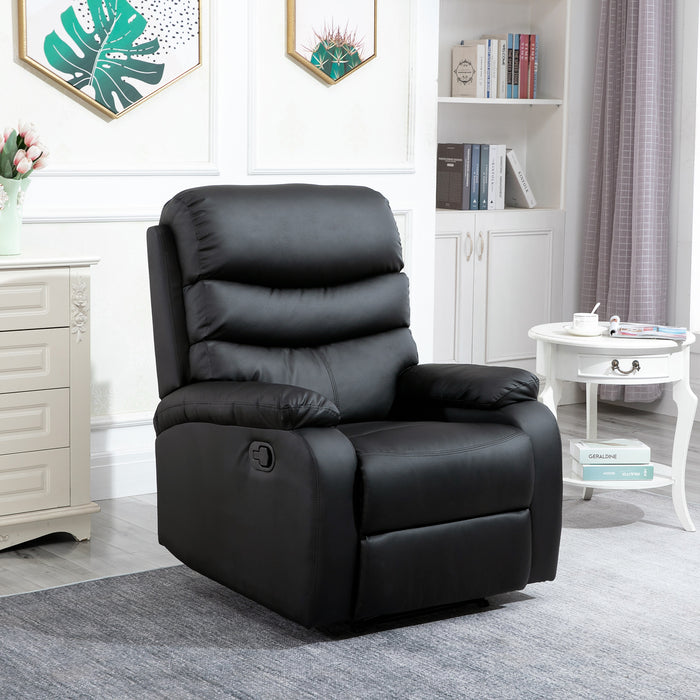 PU Leather Manual Recliner - Comfortable Reclining Chair with Padded Armrests and Retractable Footrest - Ideal for Relaxing and Cozy Living Spaces