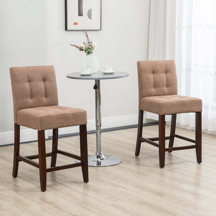 Modern Fabric Bar Stools (Set of 2) - Thickly Padded, Tufted Back Kitchen Stools with Wooden Legs - Elegant Seating Solution for Home Bars and Kitchens