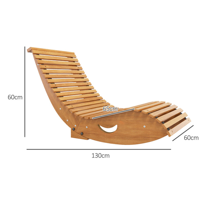 Outdoor Slatted Wooden Rocking Chair - Teak Finish, 130x60x60 cm Durable Patio Rocker - Ideal for Relaxing on Deck or Porch