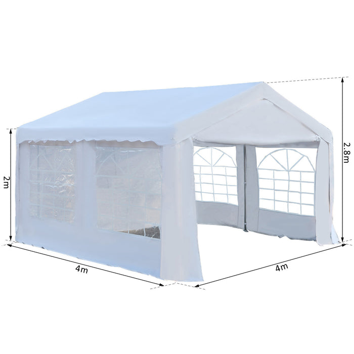 Portable Carport Shelter 4x4m with Removable Sidewalls and Double Doors - Heavy Duty Party Tent, Outdoor Canopy - Ideal for Events, Gatherings, Car Protection