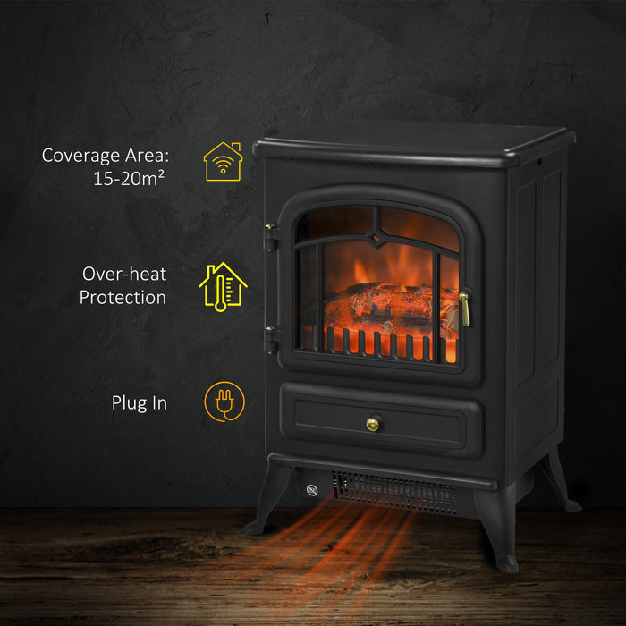 Electric Fireplace Heater 1850W - Sleek Black Design with Adjustable Thermostat - Ideal for Cozy Indoor Heating