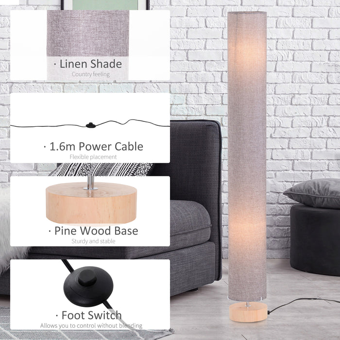 Wooden Base Fabric Floor Lamp, 120cm - Contemporary Grey Linen Shade - Elegant Lighting Solution for Modern Homes