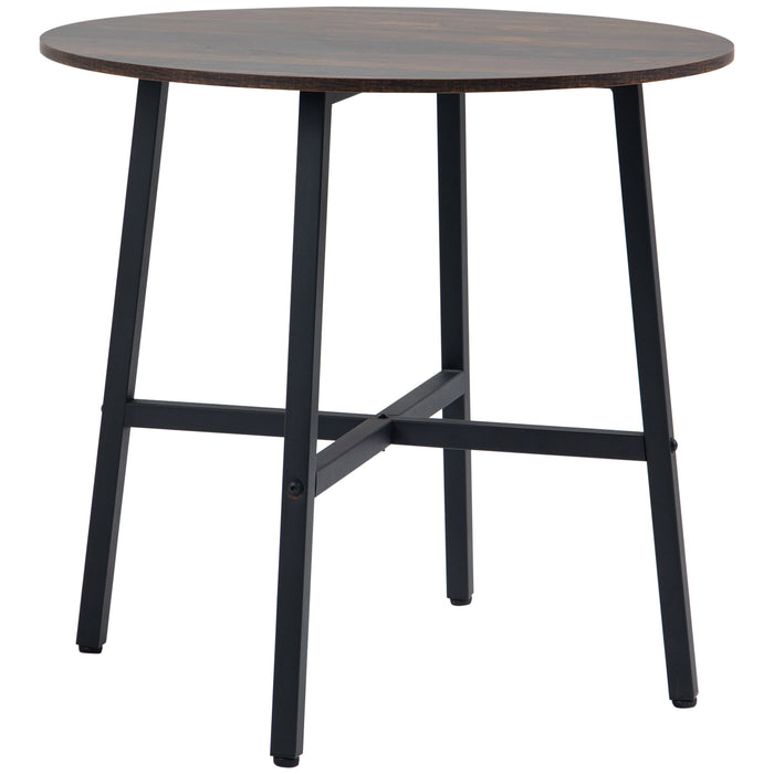 Industrial Round Dining Table - 85cm Rustic Brown Kitchen Table with Steel Legs - Perfect for Dining Room and Small Spaces