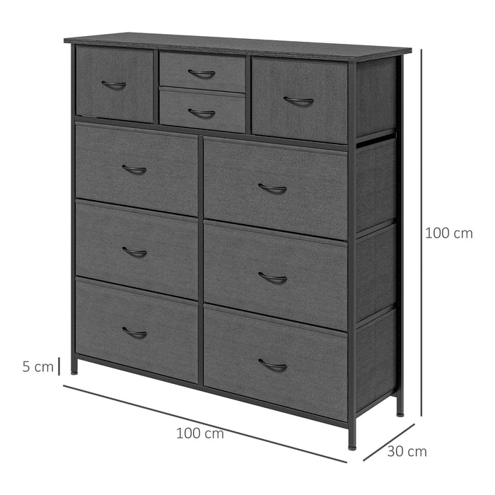 10-Drawer Bedroom Chest - Foldable Fabric Storage & Sturdy Steel Frame Design - Space-Saving Dresser for Clothes and Linens