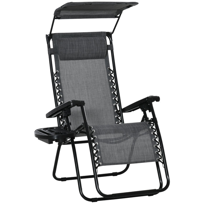 Zero Gravity Recliner - Patio Sun Lounger with Canopy Shade and Cup Holder, Folding Design - Ideal for Outdoor Relaxation and Comfort, Grey