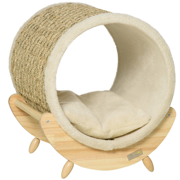 Elevated Cat House with Scratcher - Comfy Kitten Bed & Pet Shelter, 41x38x43 cm, Soft Cushioned Interior - Ideal for Cat Napping & Play