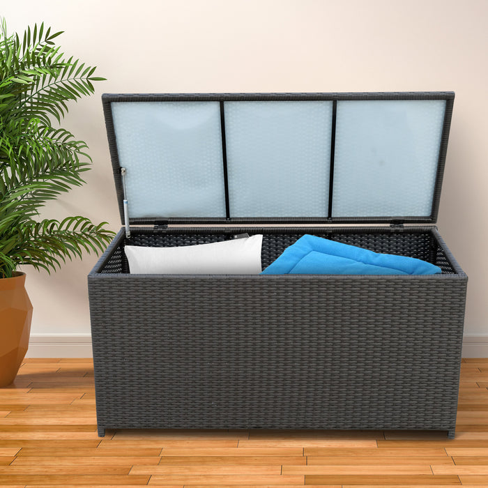 Outdoor Rattan Storage Box - Wicker Cabinet Chest for Garden and Indoor Use, 118x54x59cm, Dark Brown - Space-Saving Solution for Patio, Deck, and Home Organization