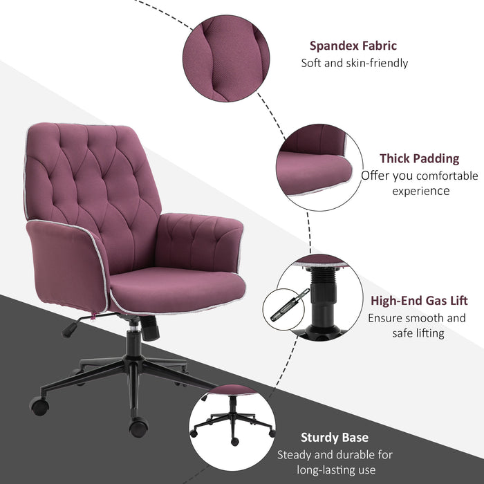 Ergonomic Linen Swivel Chair - Mid-Back Office Computer Chair with Adjustable Seat and Arms, Purple - Ideal for Desk-Centric Professionals