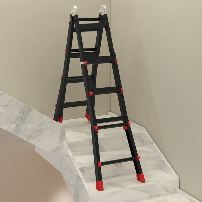 4M Aluminium Duo Ladder - Telescopic Herringbone & Multi-Purpose Design with Non-Slip Steps - Ideal for DIY, Workshop, and Home Gardening Use