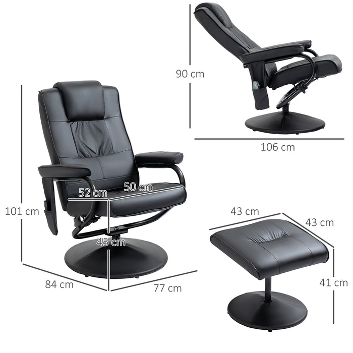 Manual Reclining Massage Chair with Ottoman - PU Leather Armchair with Soothing Massage Feature, Black - Ideal for Relaxation and Comfort in Home or Office