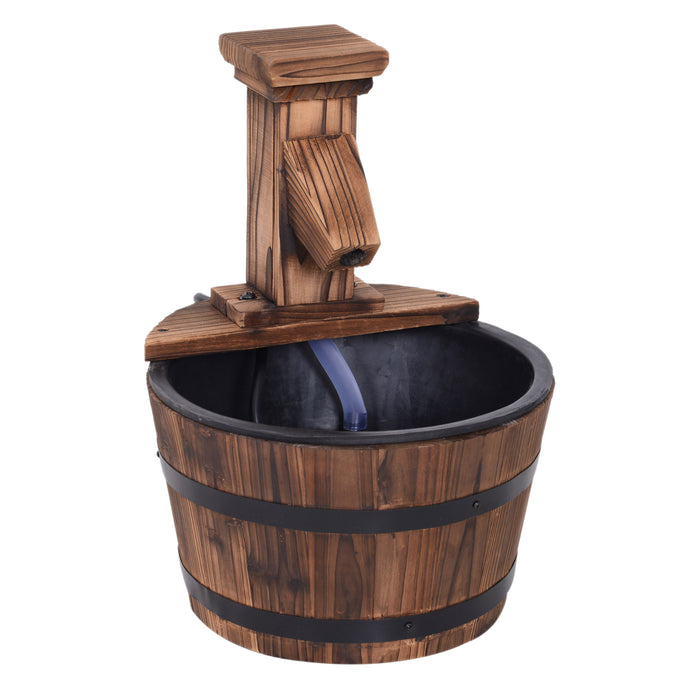 Wood Barrel Electric Pump Water Fountain - Outdoor Patio Water Feature with Rustic Charm - Ideal Garden Decor for Relaxation & Ambiance