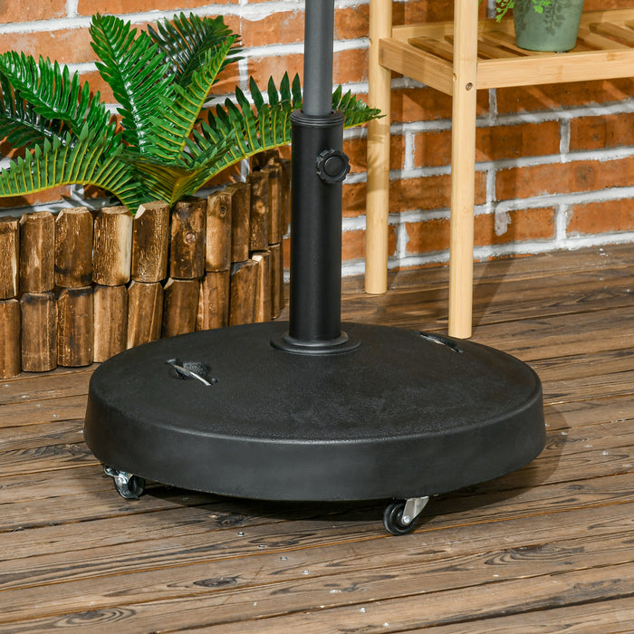 Resin Garden Umbrella Stand with Mobility Features - Wheeled Parasol Base with Retractable Handles for Easy Transport, Fits Φ38-Φ48mm Poles - Durable Outdoor Accessory for Shade Stability