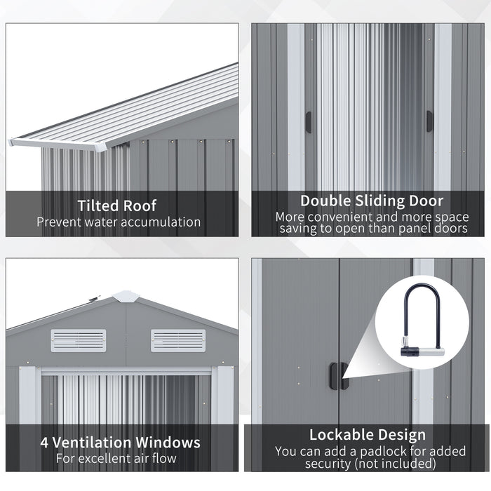 Metal Garden Shed 6.4 x 3.6 ft - Double Sliding Doors with Air Vents, Tool Organizer - Ideal for Backyard Patio Lawn Storage, Grey Color