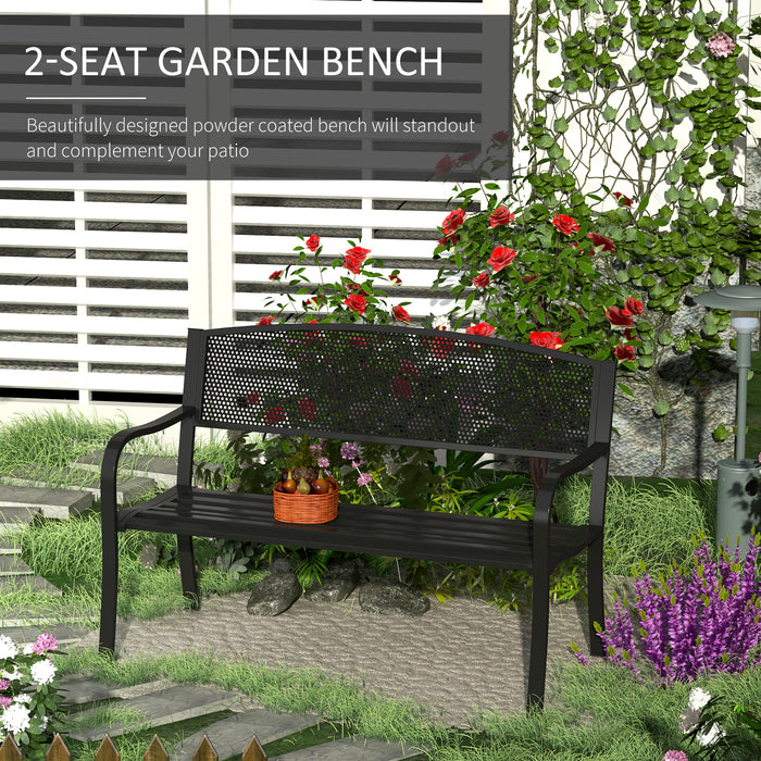 Outdoor Patio Love Seat - 2-Seater Metal Garden Bench with Mesh Net Backrest - Perfect for Park, Garden, and Porch Relaxation