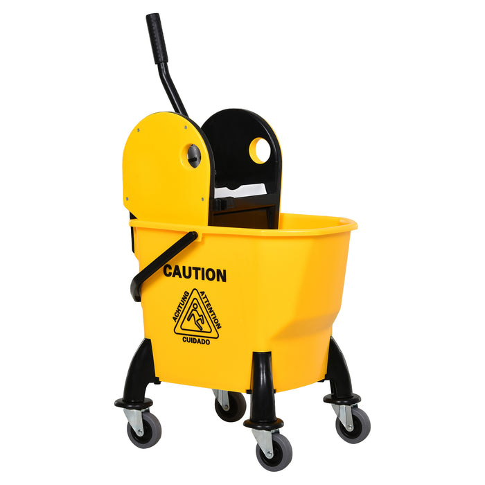 Heavy-Duty 26L Mop Bucket with Water Wringer - 4-Wheeled, Metal Handle, Plastic Construction, Pole Holder Cleaning Cart in Yellow - Ideal for Home and Commercial Use