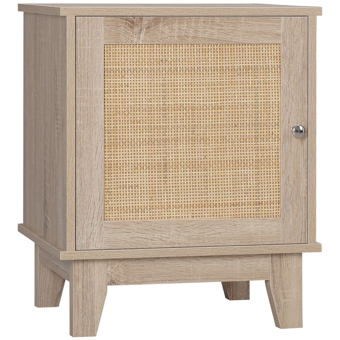 Bedside Table with Rattan Design - Elegant Nightstand with Storage Cupboard for Bedroom and Living Room Essentials - Chic Side Table for Easy Organization and Style in Natural Finish