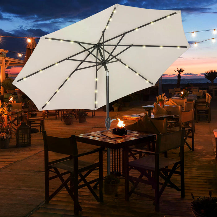 24 LED Light Outdoor Parasol - Tilt & Manual Crank Sun Shade Umbrella for Patio, Garden, Club Events - Ideal for Parties and Outdoor Comfort