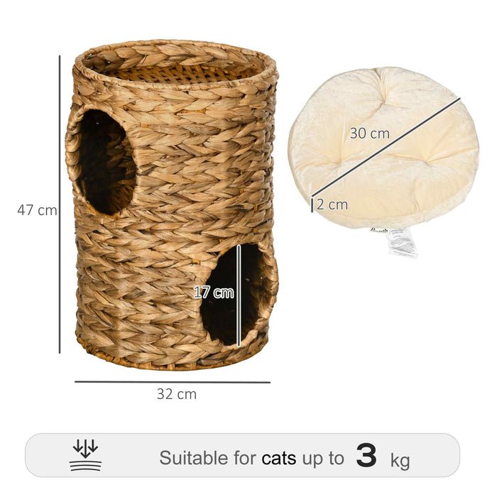 Cat Barrel Tree with Double Cat Houses - 47cm Indoor Kitten Tower with Cushion - Perfect for Play and Rest, Light Brown