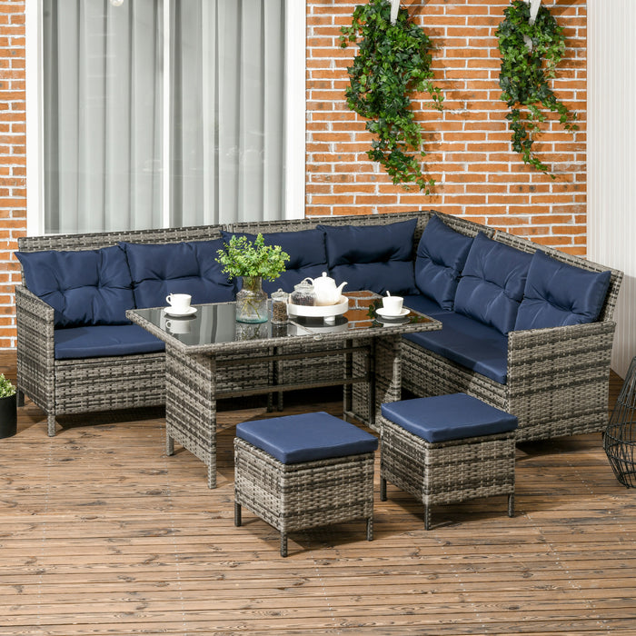 Luxury 8-Seater Wicker Sofa Set - Rattan Patio Furniture with Glass Top & Comfy Cushions - Ideal for Outdoor Gatherings and Family Lounging