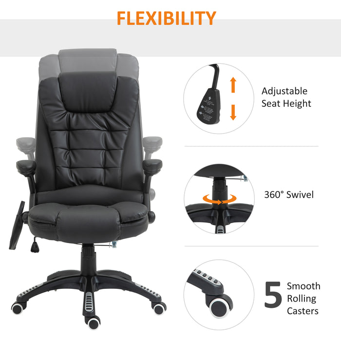 Executive Heated Massage Chair - High-Back PU Leather with Tilt and Recline Features - Comfort for Office Use and Relief from Back Tension