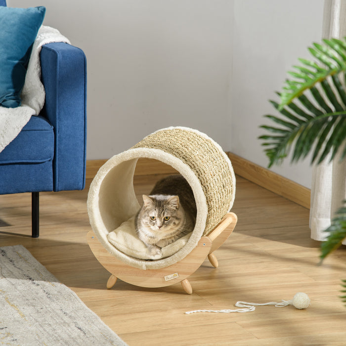 Elevated Cat House with Scratcher - Comfy Kitten Bed & Pet Shelter, 41x38x43 cm, Soft Cushioned Interior - Ideal for Cat Napping & Play