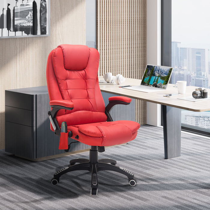 Ergonomic PU Leather High-Back Chair - Massage & Heat Features with Tilt/Reclining Support in Red - Comfort for Long Working Hours