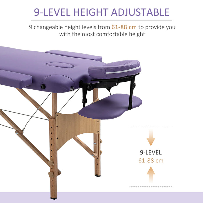 Portable 2-Section Massage Table - Lightweight Folding Therapy and Beauty Bed in Purple - Ideal for Spa, Therapists, and Home Use