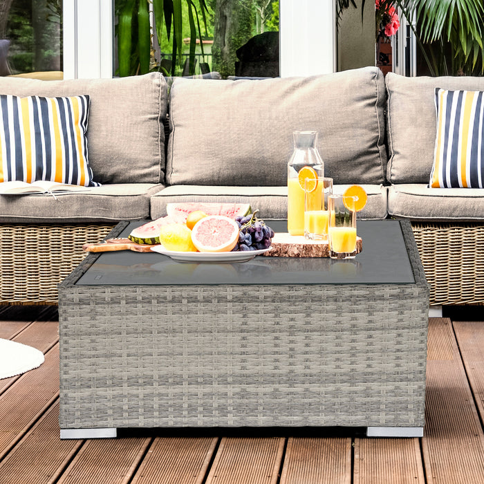 Rattan Wicker Patio Coffee Table - Durable All-Weather Outdoor Centerpiece for Garden and Backyard - Ideal for Entertaining and Relaxation in Grey