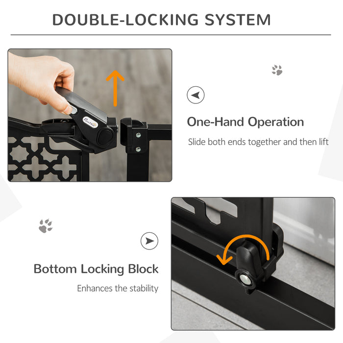 Pet Safety Gate Barrier 74-105 cm - Auto Close & Double Locking System for Doorways and Stairways - Ideal for Household Use to Keep Pets Secure