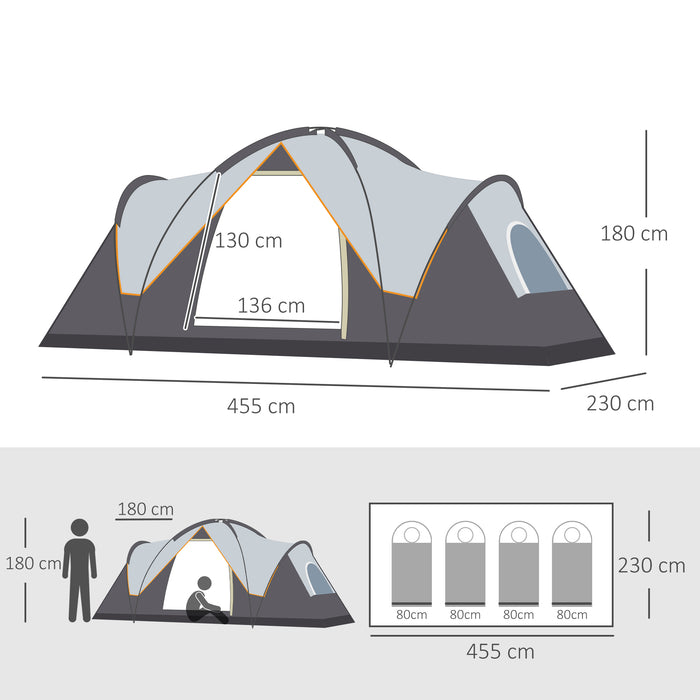 Dome Camping Tent for 5-6 People - UV Protected & 3000mm Water Resistant Outdoor Shelter for Hiking - Multicolor Family Tunnel Tent