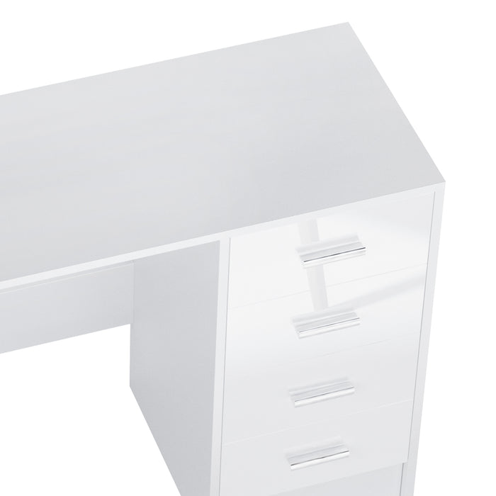 Modern 4-Drawer High Gloss Computer Desk - Sturdy Home Office Workstation in White - Ideal for Writers and Professionals