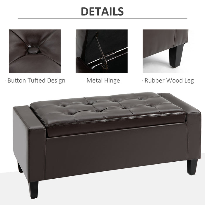 Luxurious PU Leather Ottoman Bench - Versatile Flip-Top Storage Chest and Seating Cube, 92x40x40cm - Stylish Brown Tufted Design for Organizing Home Spaces