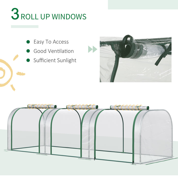 Green Grow House PVC Tunnel Greenhouse - Steel Frame with Zipper Doors, 295x100x80 cm, Transparent Design - Ideal for Garden and Backyard Plant Protection